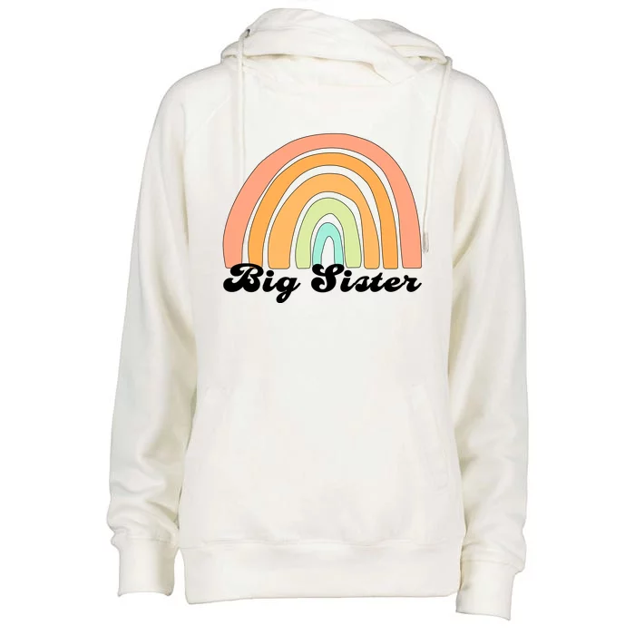 Retro Rainbow Big Sister Sibling Reveal Announcement Womens Funnel Neck Pullover Hood