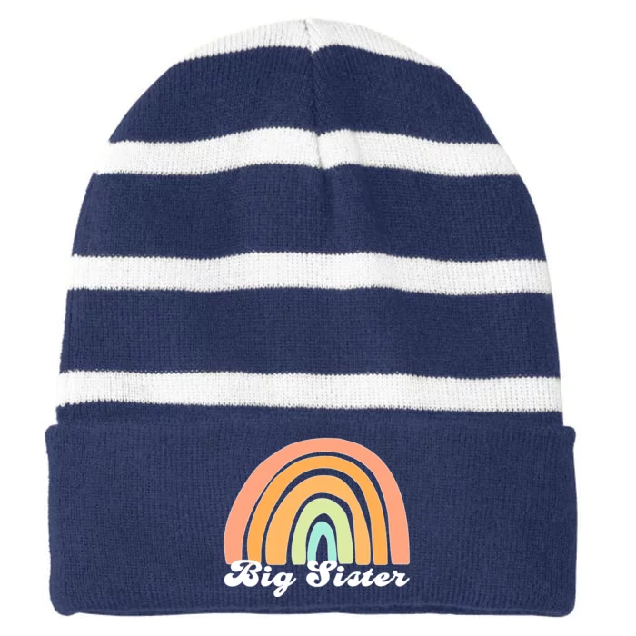 Retro Rainbow Big Sister Sibling Reveal Announcement Striped Beanie with Solid Band