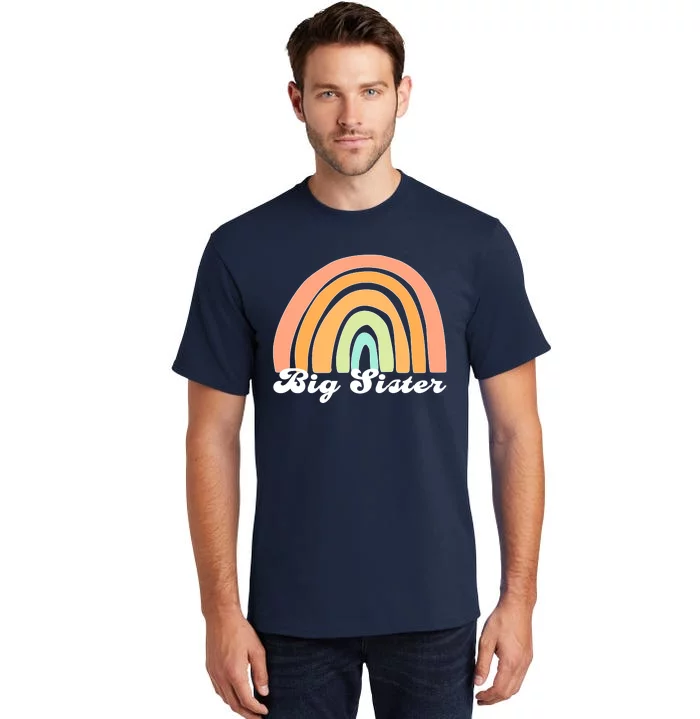 Retro Rainbow Big Sister Sibling Reveal Announcement Tall T-Shirt