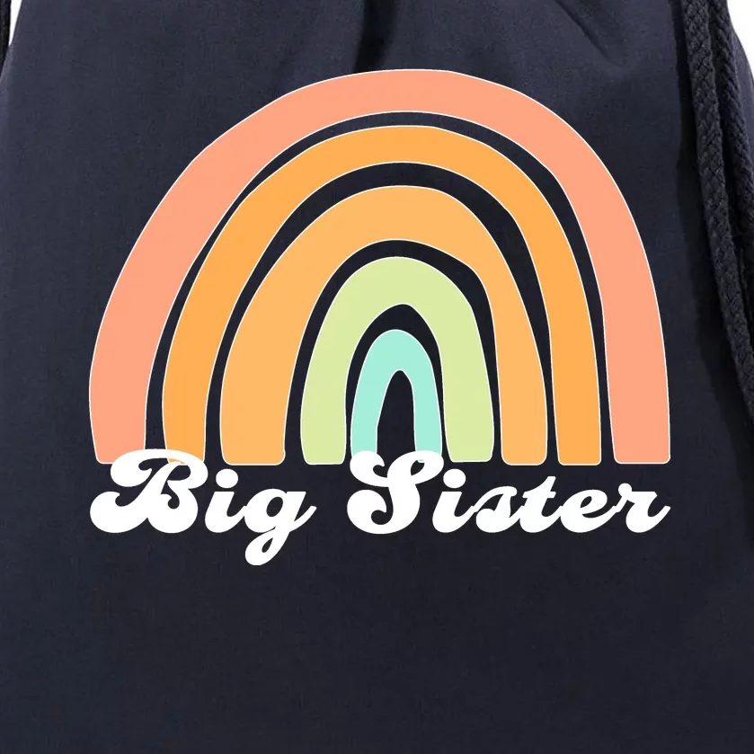 Retro Rainbow Big Sister Sibling Reveal Announcement Drawstring Bag