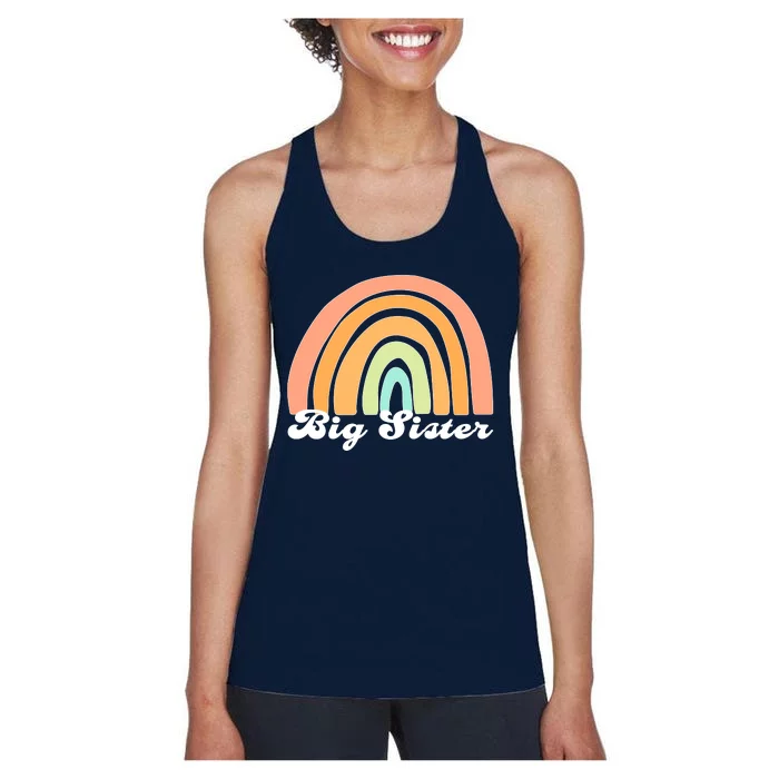 Retro Rainbow Big Sister Sibling Reveal Announcement Women's Racerback Tank