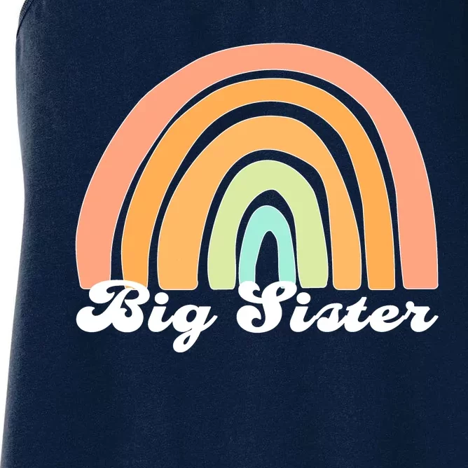 Retro Rainbow Big Sister Sibling Reveal Announcement Women's Racerback Tank