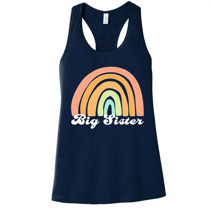 Retro Rainbow Big Sister Sibling Reveal Announcement Women's Racerback Tank