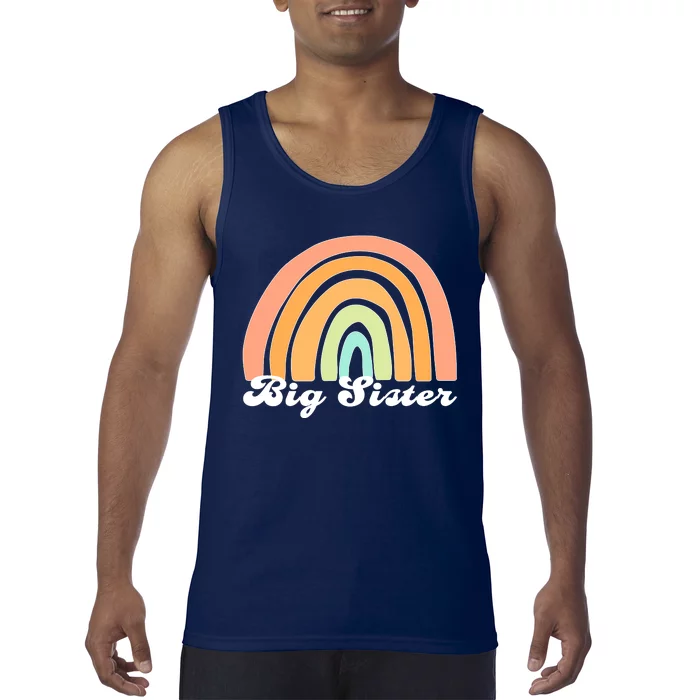 Retro Rainbow Big Sister Sibling Reveal Announcement Tank Top