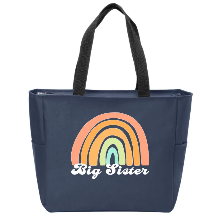 Retro Rainbow Big Sister Sibling Reveal Announcement Zip Tote Bag