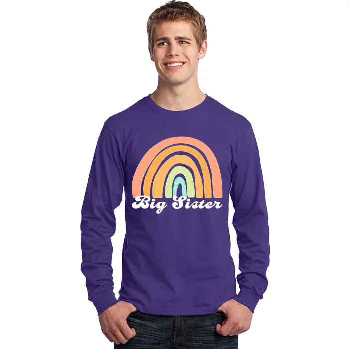 Retro Rainbow Big Sister Sibling Reveal Announcement Long Sleeve Shirt