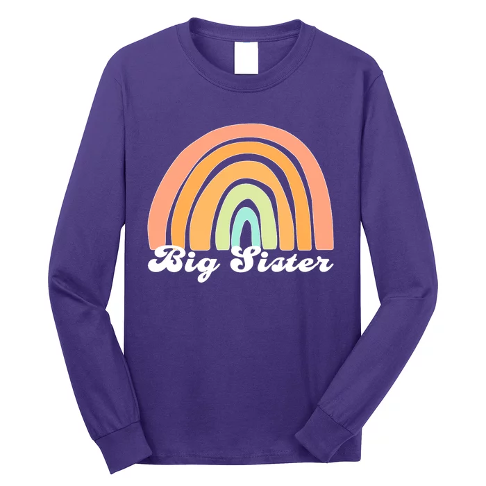 Retro Rainbow Big Sister Sibling Reveal Announcement Long Sleeve Shirt