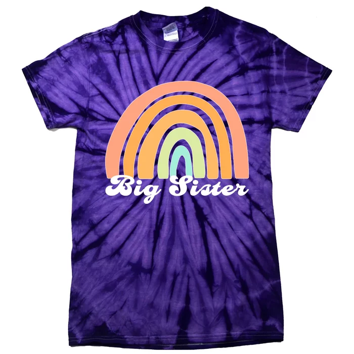 Retro Rainbow Big Sister Sibling Reveal Announcement Tie-Dye T-Shirt