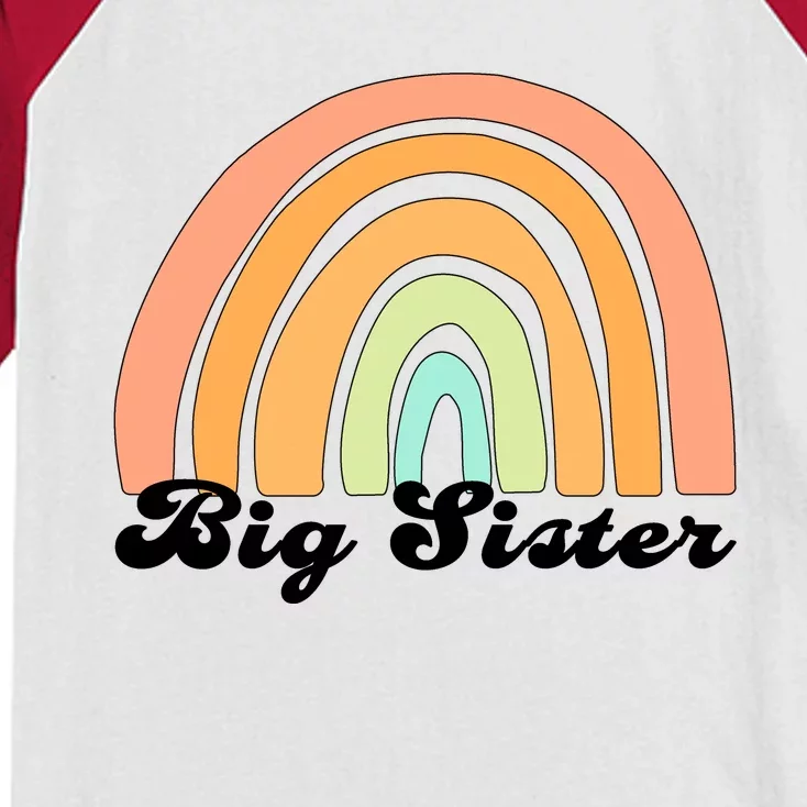 Retro Rainbow Big Sister Sibling Reveal Announcement Kids Colorblock Raglan Jersey