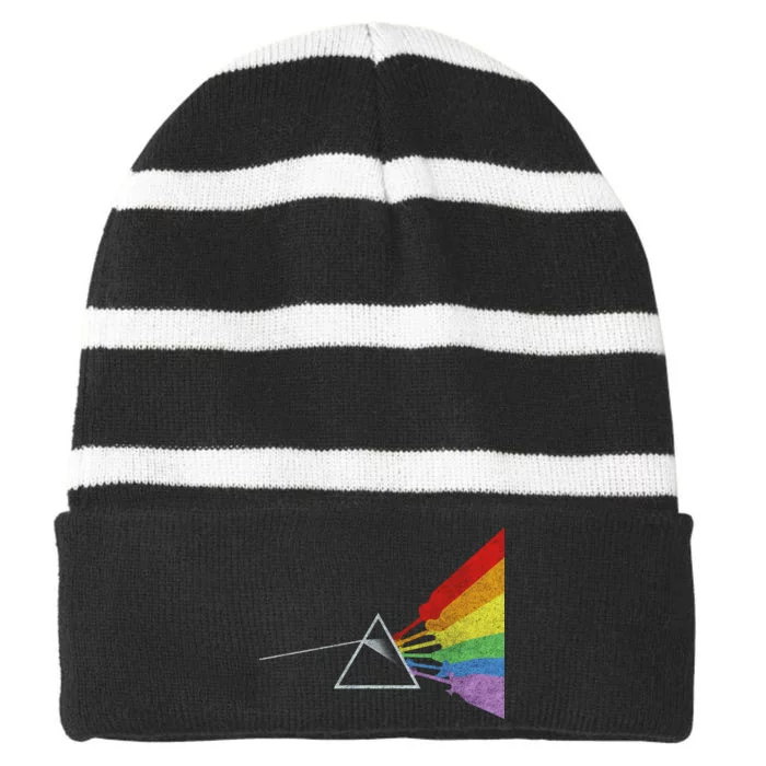 Retro Rainbow Guitars Striped Beanie with Solid Band