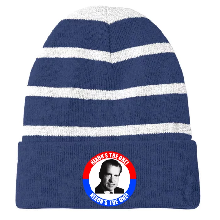 Retro Richard Nixon Nixon's The One Presidential Campaign Striped Beanie with Solid Band