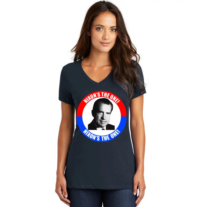 Retro Richard Nixon Nixon's The One Presidential Campaign Women's V-Neck T-Shirt