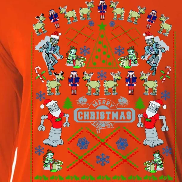 Retro Robot Ugly Christmas Sweater Cooling Performance Long Sleeve Crew