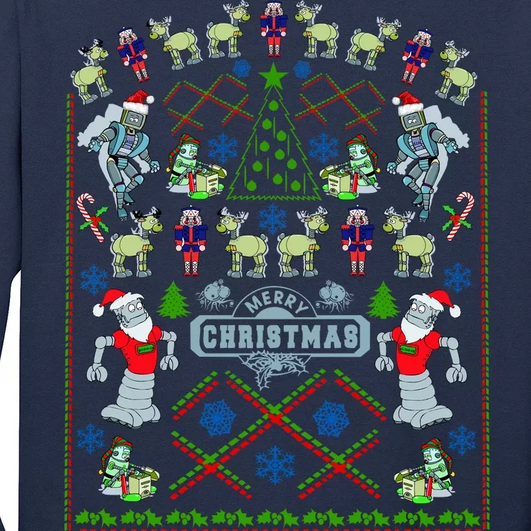 Retro Robot Ugly Christmas Sweater Long Sleeve Shirt