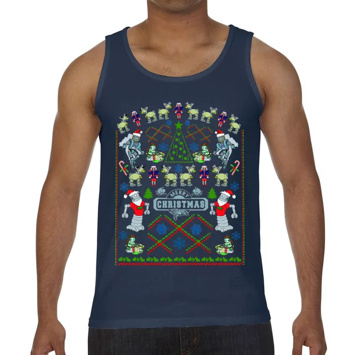 Retro Robot Ugly Christmas Sweater Comfort Colors® Tank Top