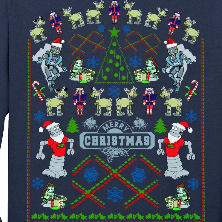 Retro Robot Ugly Christmas Sweater Tall Long Sleeve T-Shirt