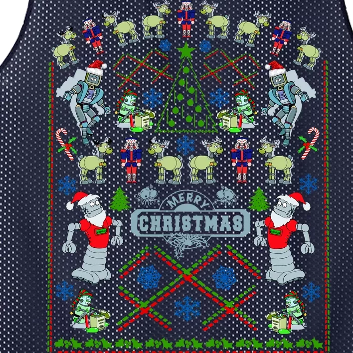 Retro Robot Ugly Christmas Sweater Mesh Reversible Basketball Jersey Tank