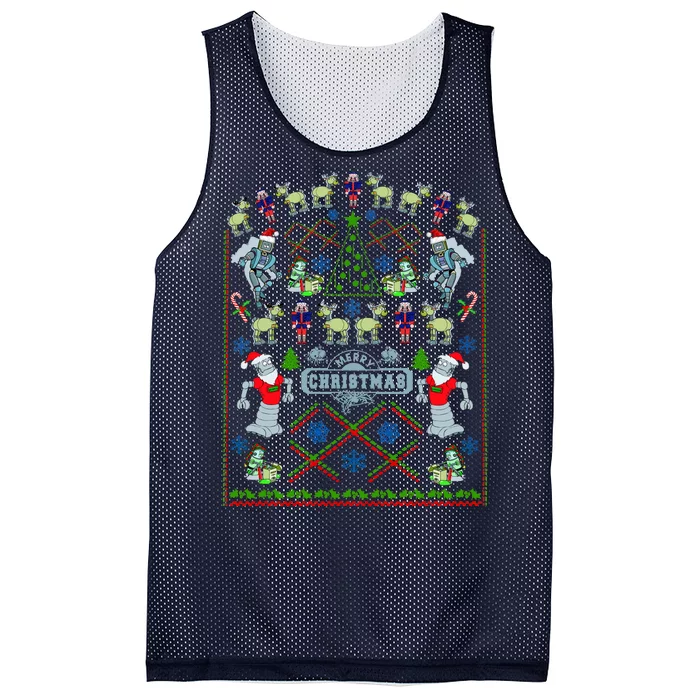 Retro Robot Ugly Christmas Sweater Mesh Reversible Basketball Jersey Tank