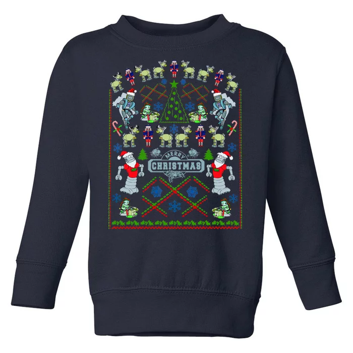 Retro Robot Ugly Christmas Sweater Toddler Sweatshirt