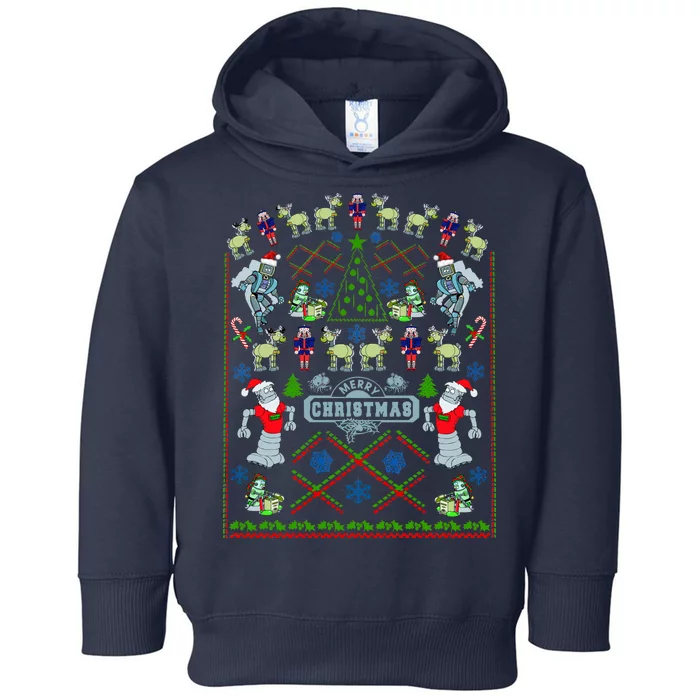 Retro Robot Ugly Christmas Sweater Toddler Hoodie