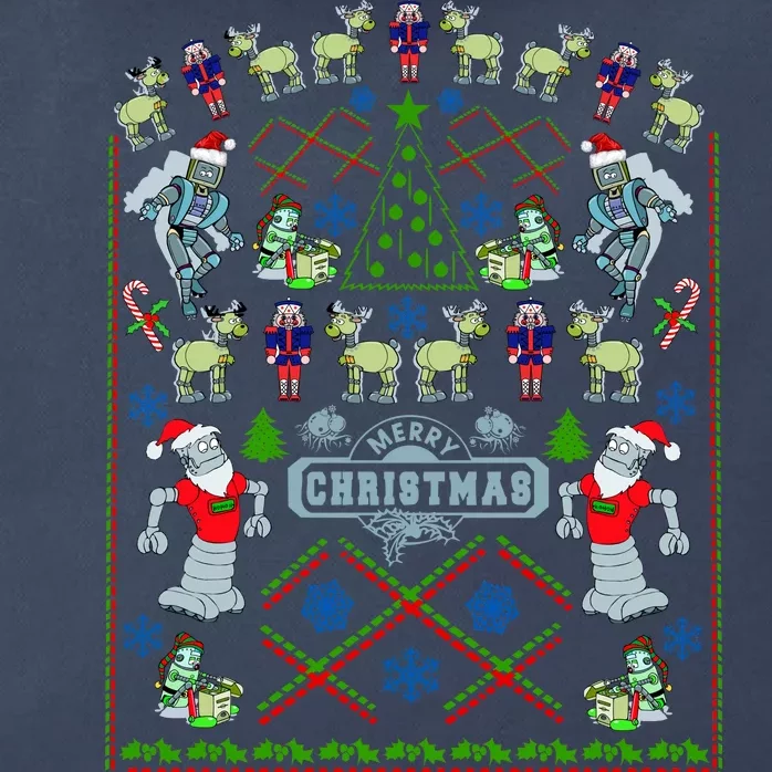 Retro Robot Ugly Christmas Sweater Zip Tote Bag