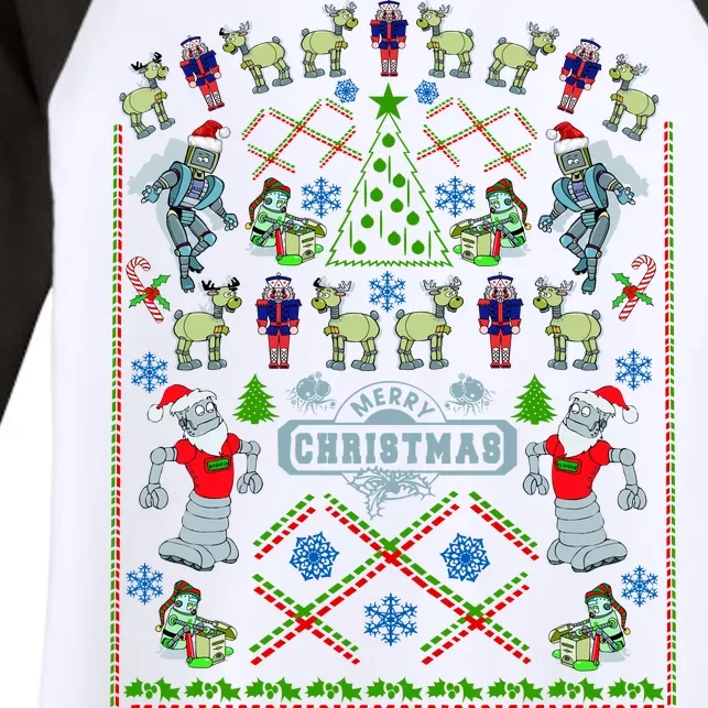 Retro Robot Ugly Christmas Sweater Women's Tri-Blend 3/4-Sleeve Raglan Shirt