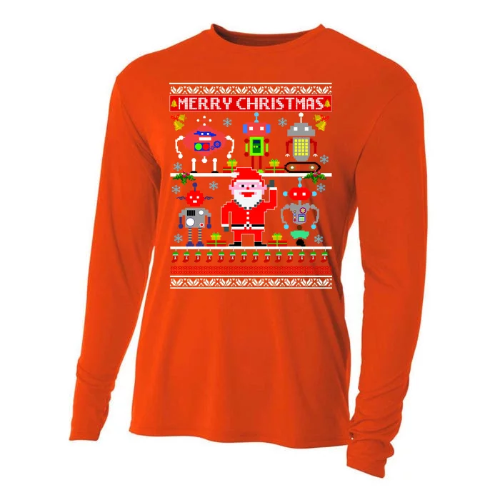 Retro Robotic Santa Ugly Christmas Sweater Cooling Performance Long Sleeve Crew