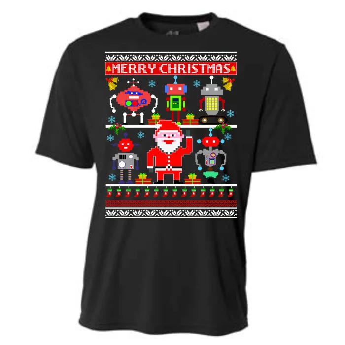 Retro Robotic Santa Ugly Christmas Sweater Cooling Performance Crew T-Shirt