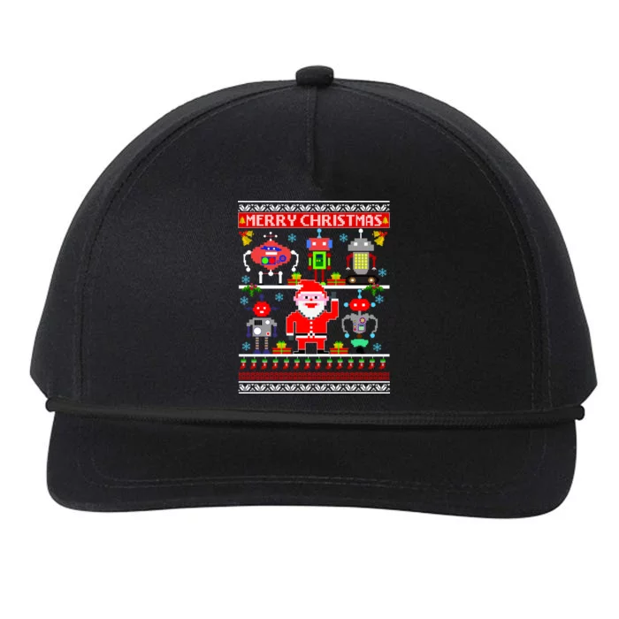 Retro Robotic Santa Ugly Christmas Sweater Snapback Five-Panel Rope Hat