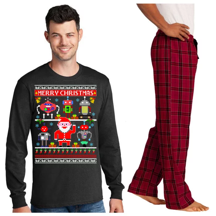 Retro Robotic Santa Ugly Christmas Sweater Long Sleeve Pajama Set