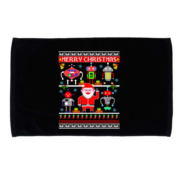 Retro Robotic Santa Ugly Christmas Sweater Microfiber Hand Towel