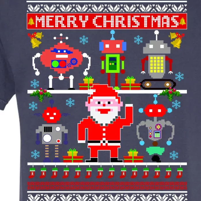 Retro Robotic Santa Ugly Christmas Sweater Garment-Dyed Heavyweight T-Shirt