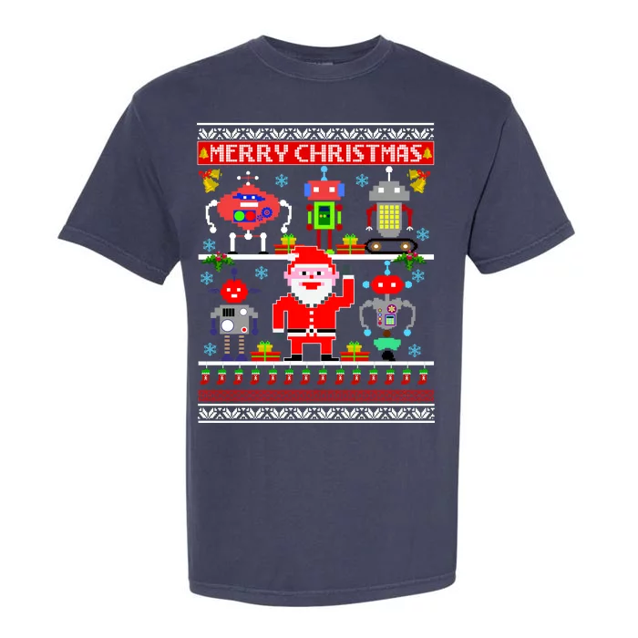 Retro Robotic Santa Ugly Christmas Sweater Garment-Dyed Heavyweight T-Shirt