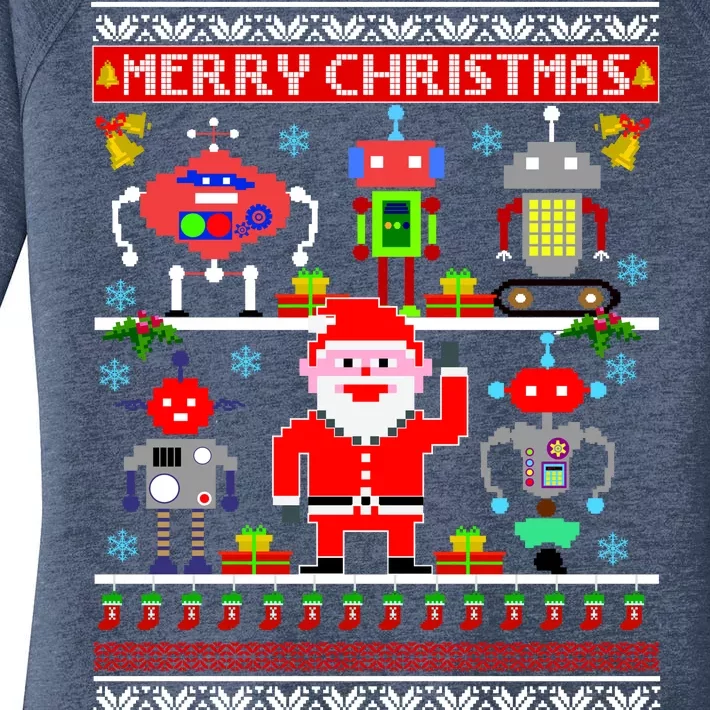 Retro Robotic Santa Ugly Christmas Sweater Women's Perfect Tri Tunic Long Sleeve Shirt