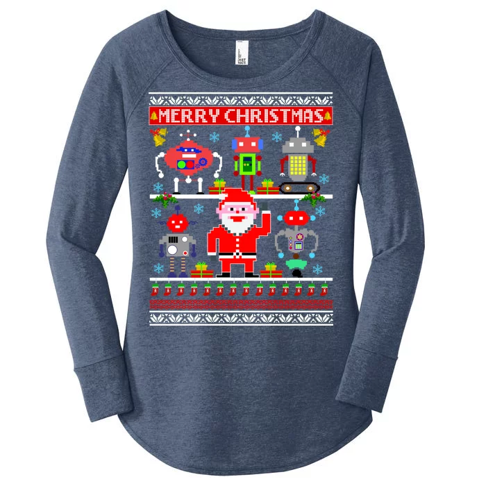 Retro Robotic Santa Ugly Christmas Sweater Women's Perfect Tri Tunic Long Sleeve Shirt