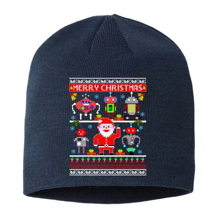 Retro Robotic Santa Ugly Christmas Sweater 8 1/2in Sustainable Knit Beanie