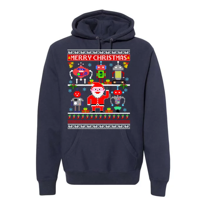 Retro Robotic Santa Ugly Christmas Sweater Premium Hoodie