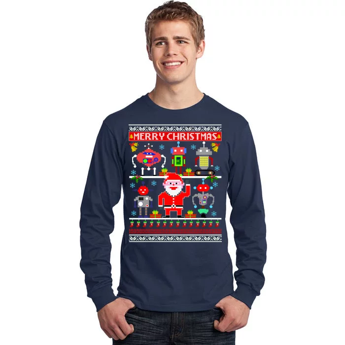 Retro Robotic Santa Ugly Christmas Sweater Tall Long Sleeve T-Shirt