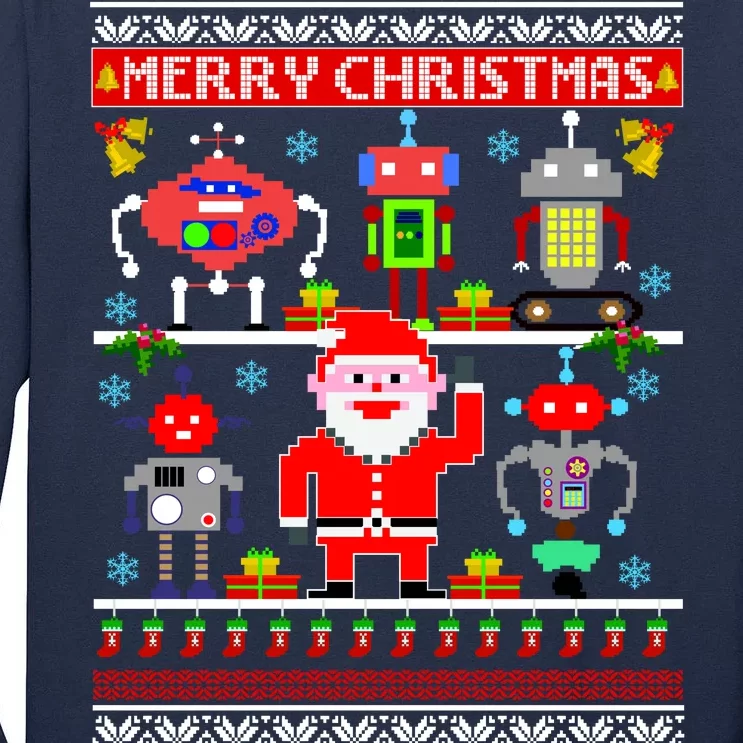 Retro Robotic Santa Ugly Christmas Sweater Tall Long Sleeve T-Shirt