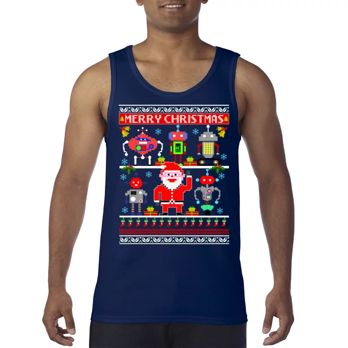 Retro Robotic Santa Ugly Christmas Sweater Tank Top