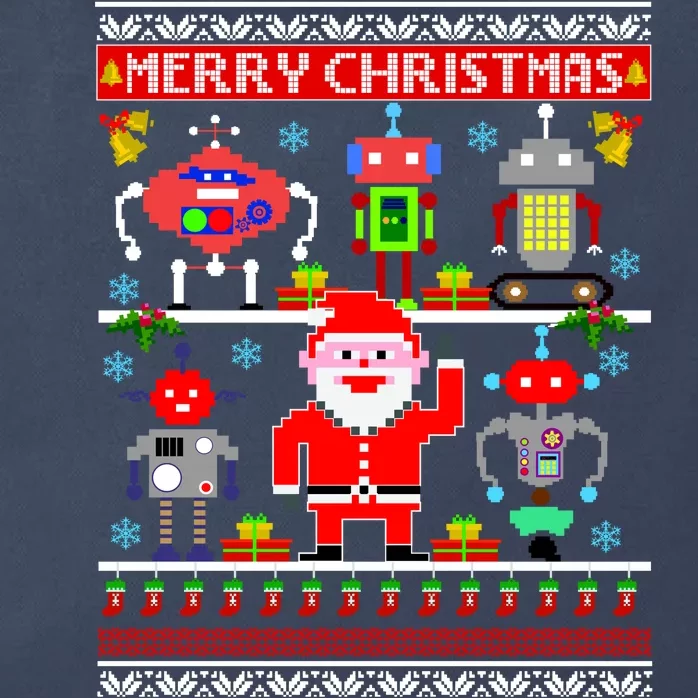 Retro Robotic Santa Ugly Christmas Sweater Zip Tote Bag