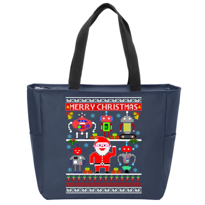 Retro Robotic Santa Ugly Christmas Sweater Zip Tote Bag