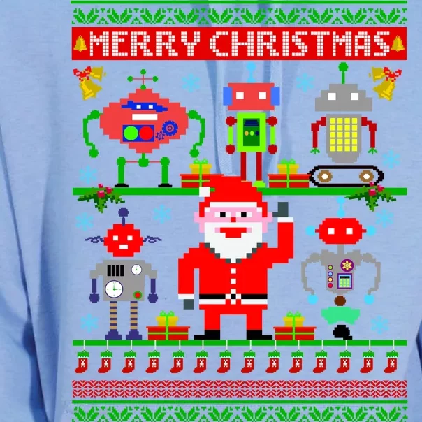 Retro Robotic Santa Ugly Christmas Sweater Unisex Surf Hoodie