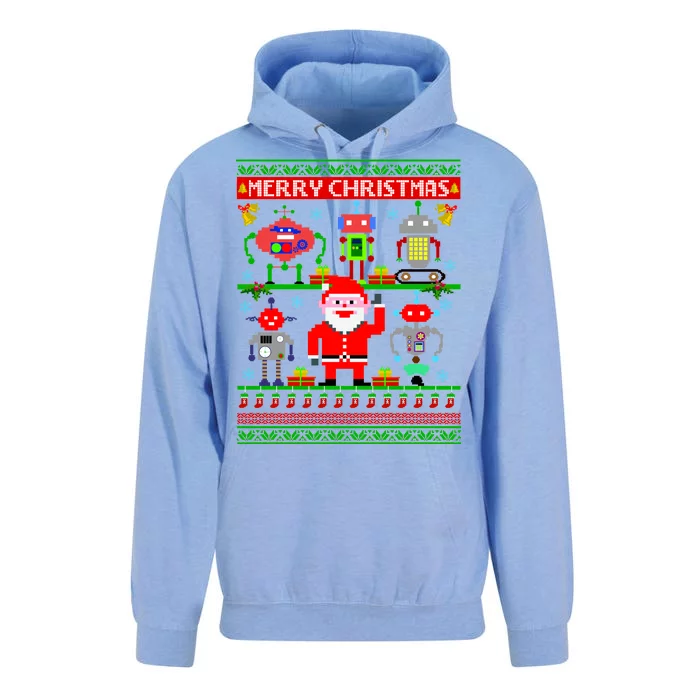 Retro Robotic Santa Ugly Christmas Sweater Unisex Surf Hoodie