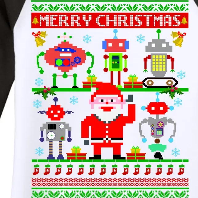 Retro Robotic Santa Ugly Christmas Sweater Women's Tri-Blend 3/4-Sleeve Raglan Shirt