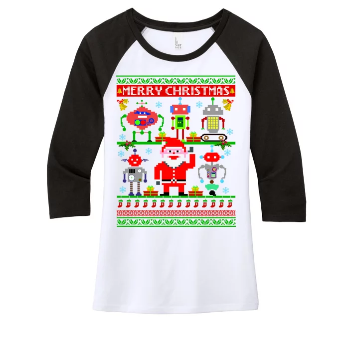 Retro Robotic Santa Ugly Christmas Sweater Women's Tri-Blend 3/4-Sleeve Raglan Shirt