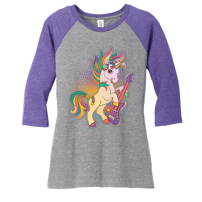 Retro Rocker Rainbow Unicorn Women's Tri-Blend 3/4-Sleeve Raglan Shirt