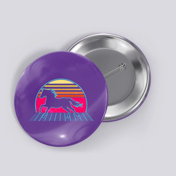 Retro Running Horse Silhouette Button