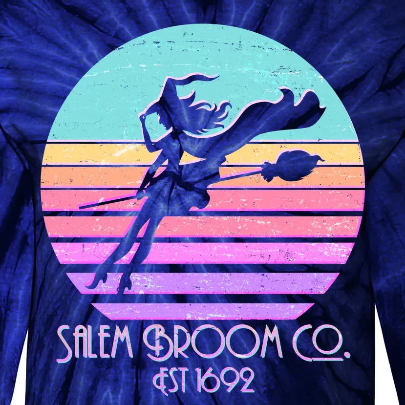 Retro Salem Broom Co. Est 1692 Halloween Tie-Dye Long Sleeve Shirt