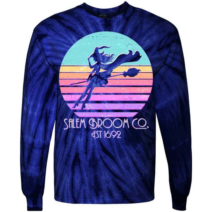 Retro Salem Broom Co. Est 1692 Halloween Tie-Dye Long Sleeve Shirt